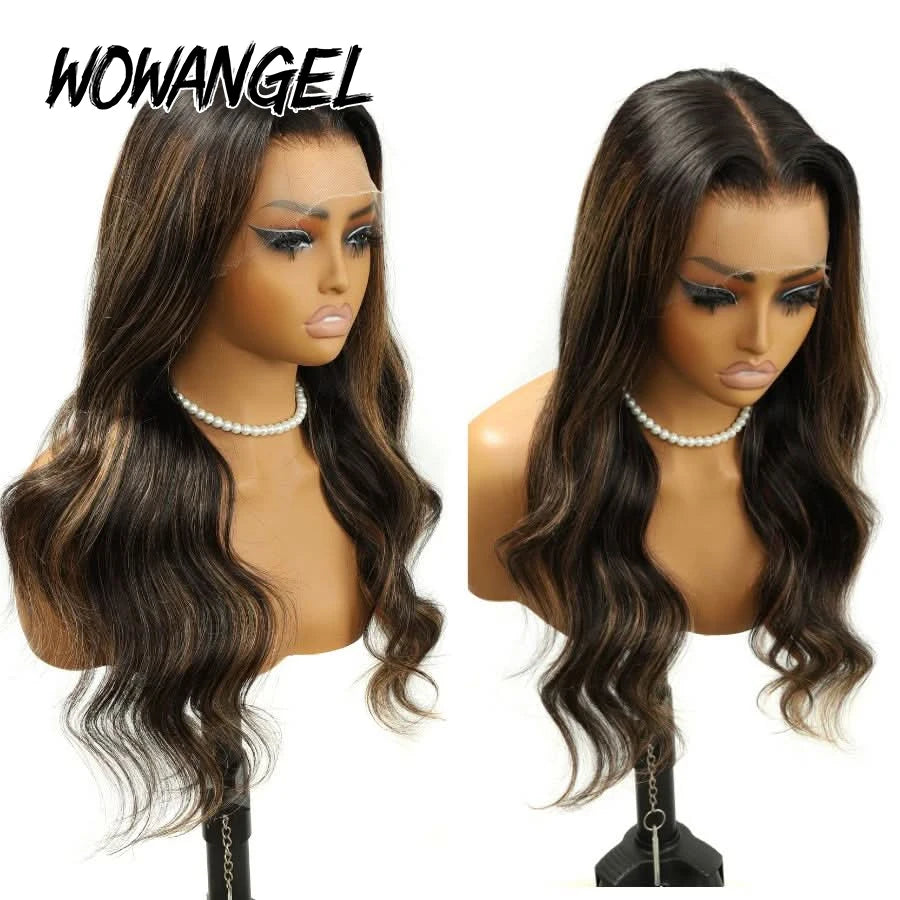WOWANGEL 1B/27 Highlight Body Wave Wigs 100% Human Hair Pre Plucked 13x6 HD Lace Full Frontal Wigs With Baby Hair Brazilian Hair