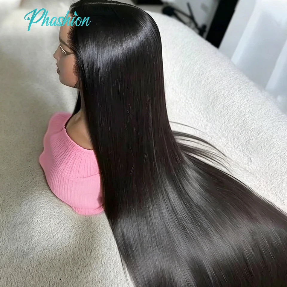 Phashion 40" Raw Virgin HD 13x6 Lace Front Human Hair Wigs Straight PrePlucked For Women 13X4 Long Closure Frontal Wig Body Wave