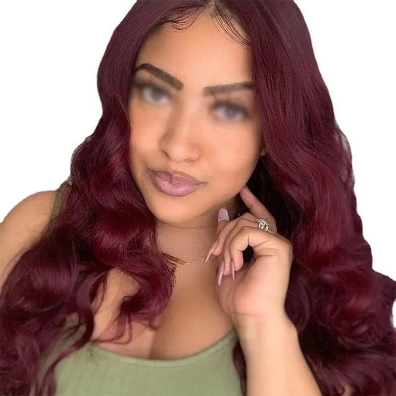 Curly Wine Red Long Hair Fashion Woman Wig Festival Party Ball Daily Wear High-temperature Silk Simulated Hair Full Wig