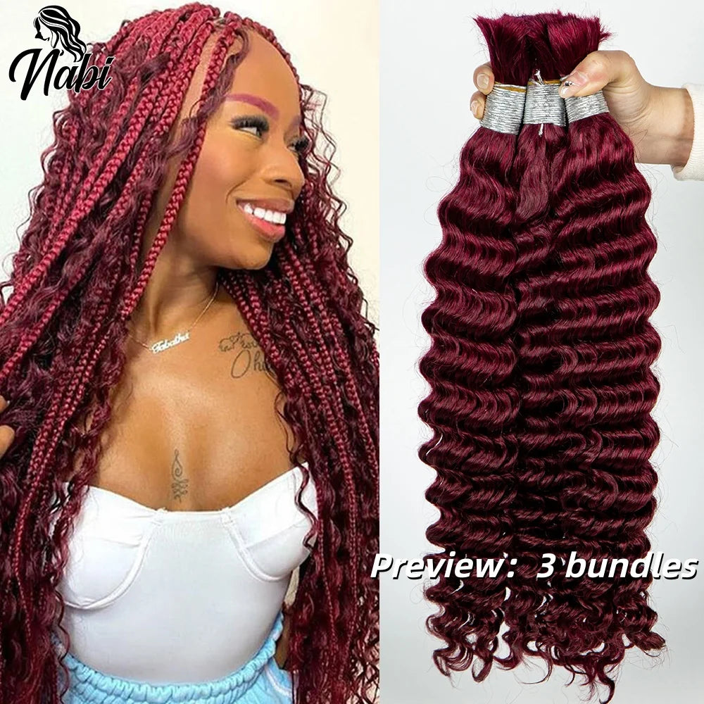 Nabi Boho Braiding Hair Bulk Deep Wave Hair Bundles Extentions No Weft Bulk Hair Bundles for Boho Braiding