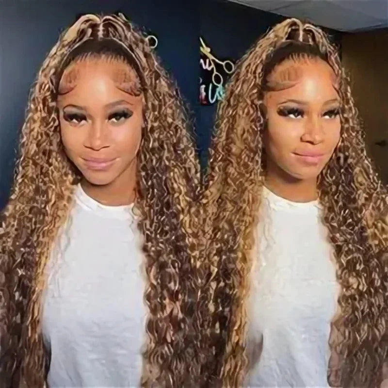 Highlight Curly Wig 13x4 Lace Front Wig Human Hair Wigs 13x4 Human Hair Deep Wave Lace Frontal Wig 4/27 Colored Wigs PrePlucked