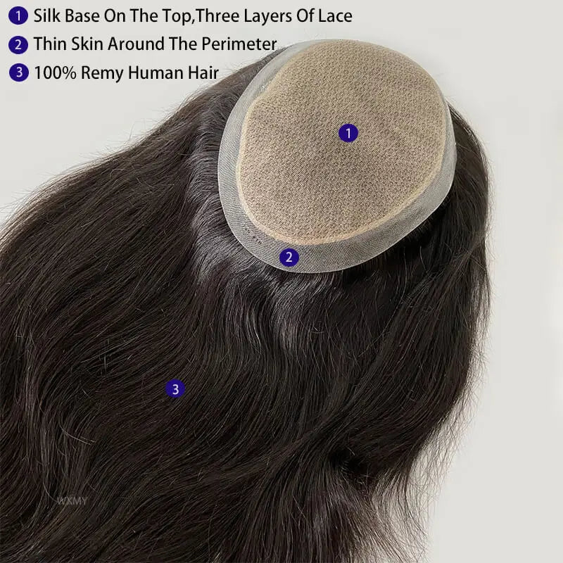 Customized Long Hair Wigs Toupee For Men Silk Base Male Hair Prosthesis Breathable Natural Human Hair Men's Wigs Systems Unit