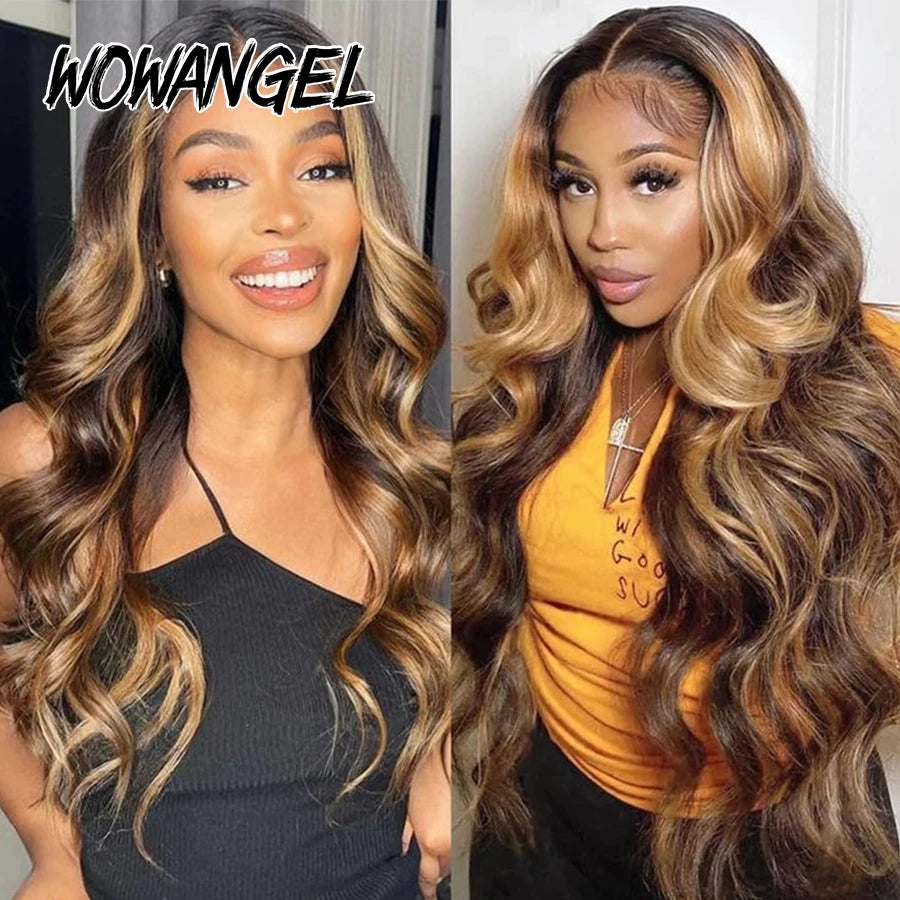 250% 13x6 HD Lace Frontal Wigs 4J27 Highlight 34in Body Wave Human Hair Wigs Melt Skins Natural Scalp Brazilian Hair For Women