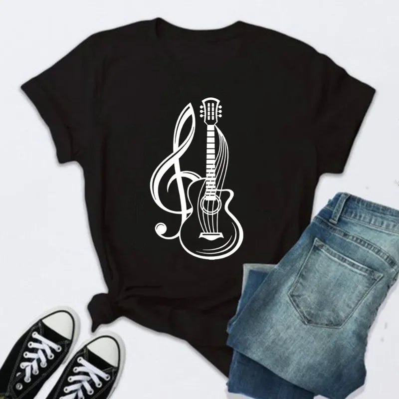 New Women T Shirt Music Note Printed Tshirt Female Summer Casual Short Sleeve O-neck T-shirt Tops Tops for Women Tops