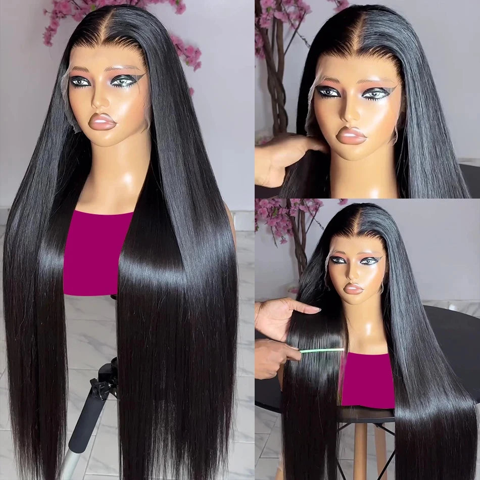 40 Inch 250 Density Straight Lace Front Wigs Human Hair 13x6 HD Lace 13x4 Transparent Frontal Wigs Pre Plucked For Black Women