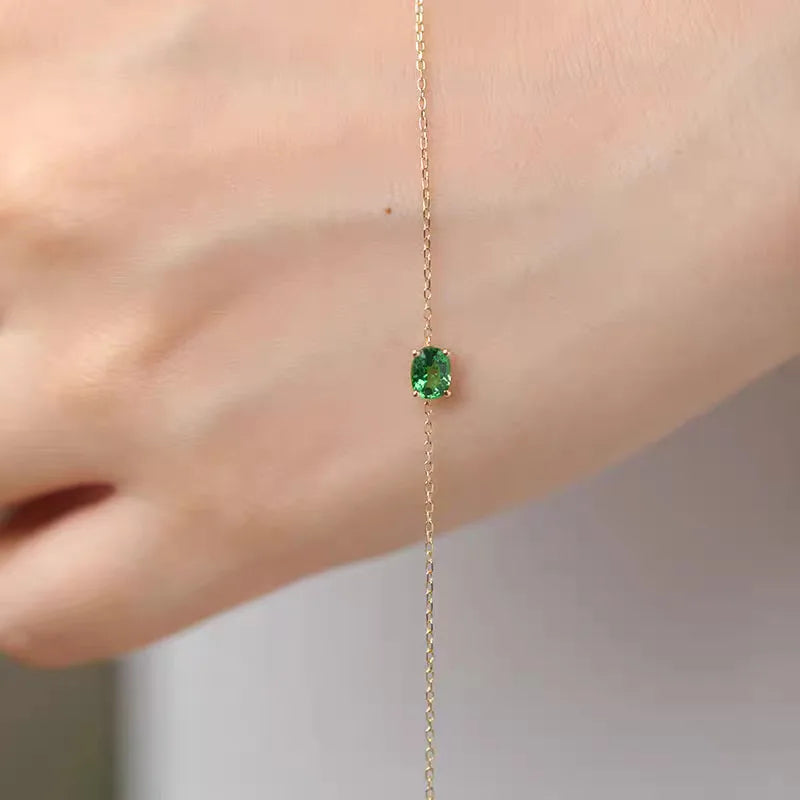 Genuine 100% 925 Sterling Silver Simple Luxurious Geometric Green Zircon Bracelet & Bangles for Women Silver Jewelry