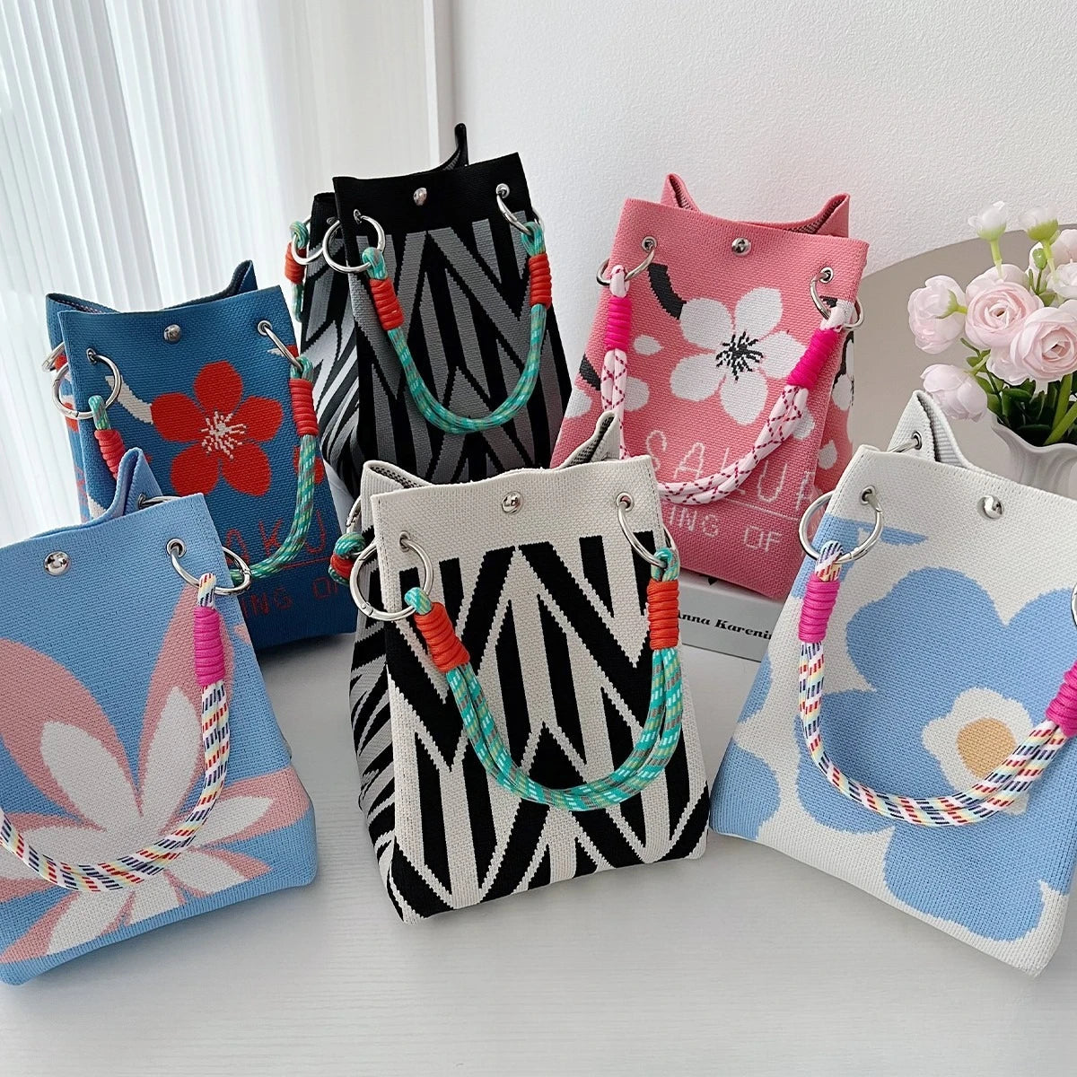 Women's Knitted Handbag Tote Bag - Fashion Water Bucket Purse for Work, Travel, Shopping