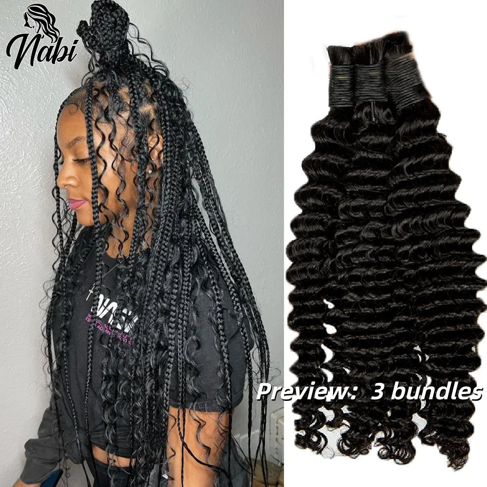 Nabi Boho Braiding Hair Bulk Deep Wave Hair Bundles Extentions No Weft Bulk Hair Bundles for Boho Braiding