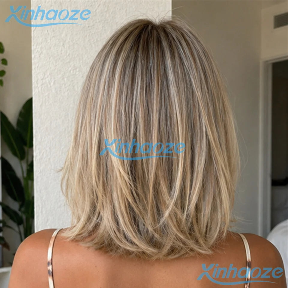 Human Hair Short Bob Wigs Highlight Ash Blonde #613 Hair Made 13x4 Lace Front Wigs Pre Plucked 180% Density Short Bob Wigs