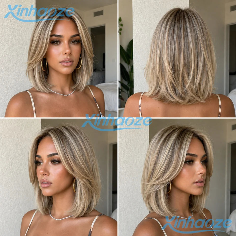Human Hair Short Bob Wigs Highlight Ash Blonde #613 Hair Made 13x4 Lace Front Wigs Pre Plucked 180% Density Short Bob Wigs