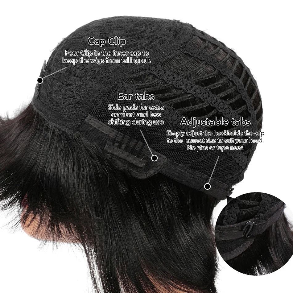 Human Hair Wigs with Bangs BOBO Wig Straight Short Bob Wig Human Hair Natural Color 14inch 150% Density Bob Wig