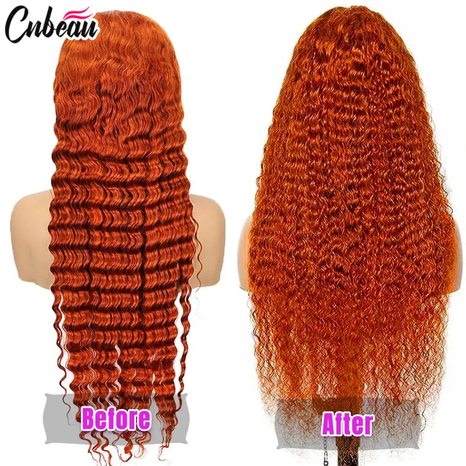 Curly Orange Ginger Lace Front Human Hair Wigs13x4 13x6 Hd Lace Front Human Hair Wig For Women 36inch Deep Wave Frontal Wig
