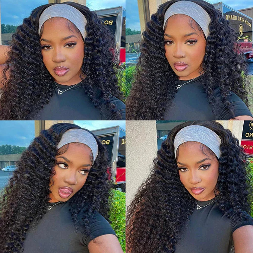 Geeta Deep Wave Headband Wig Glueless Wigs Human Hair Ready To Wear Deep Curly Brazilian Wigs 100% Human Hair For Black Women