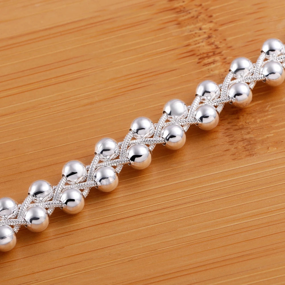 925 Sterling Silver Bracelet Beautiful Braided Beads Chain For Woman Fashion Fine Jewelry Wedding Party Gifts
