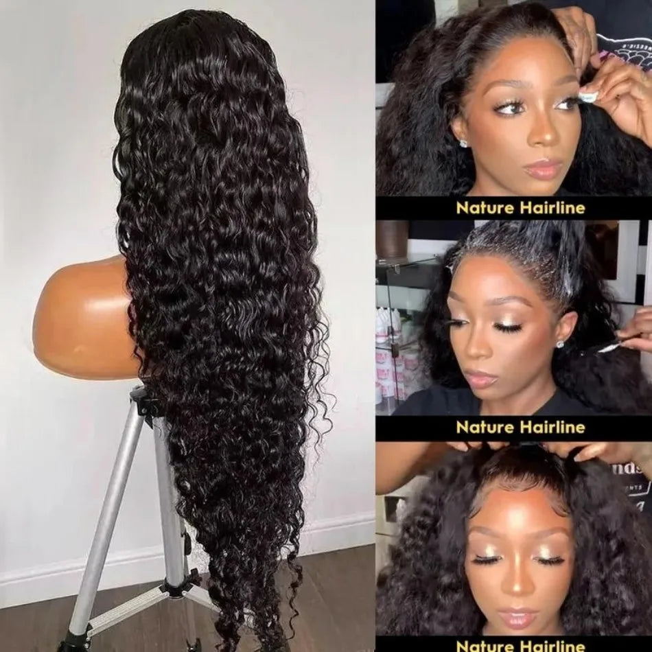 360 Full Lace Wig Invisible Drawstring Deep Wave Frontal Wig Curly Human Hair Wigs Brazilian 13X4 Hd Lace Wig 220 Density 30Inch
