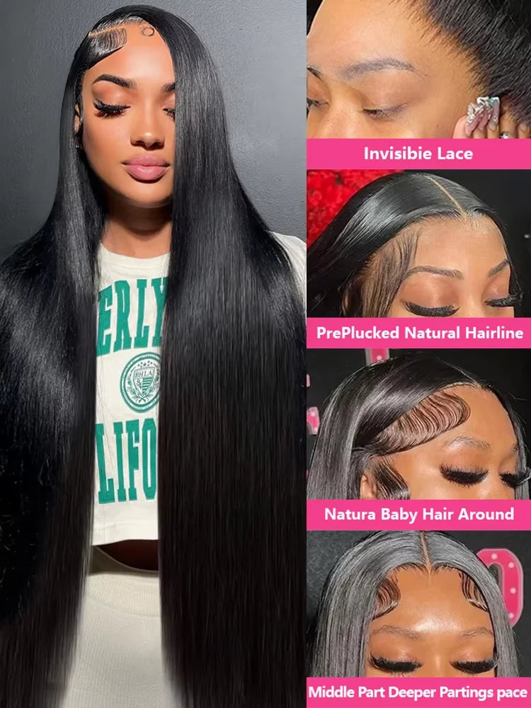300 Density 40 Inch Bone Straight Human Hair Wigs Vietnamese Hair Wear Go Glueless Wig 13x4 13x6 Hd Transparent Lace Frontal Wig