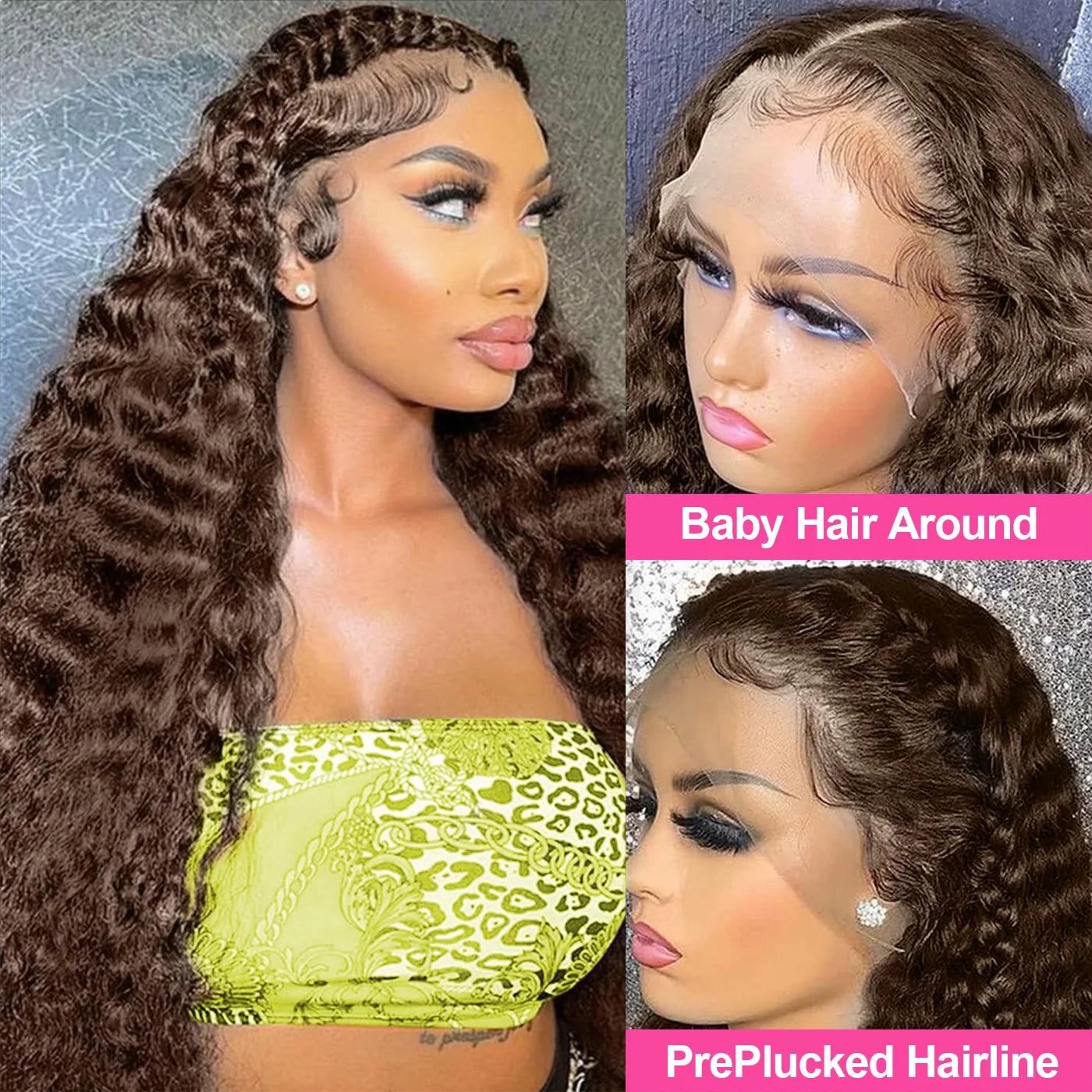 13x4 Chocolate Brown Water Curly Lace Front Wig #4 Colored Human Hair Wigs Pre Plucked Deep Wave 13x6 HD Lace Frontal Wigs 200%