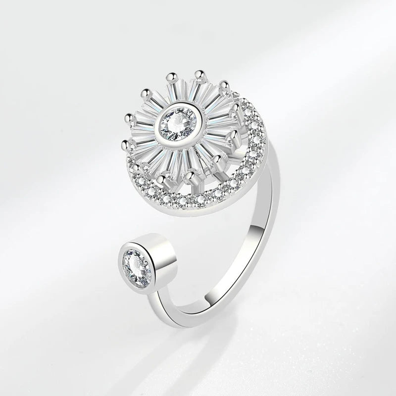 2025 New Fidget Spinner Rings for Women Cubic Zirconia Sunflower Anxiety Rings Rotatable Rings Adjustable Calming Worry Rings