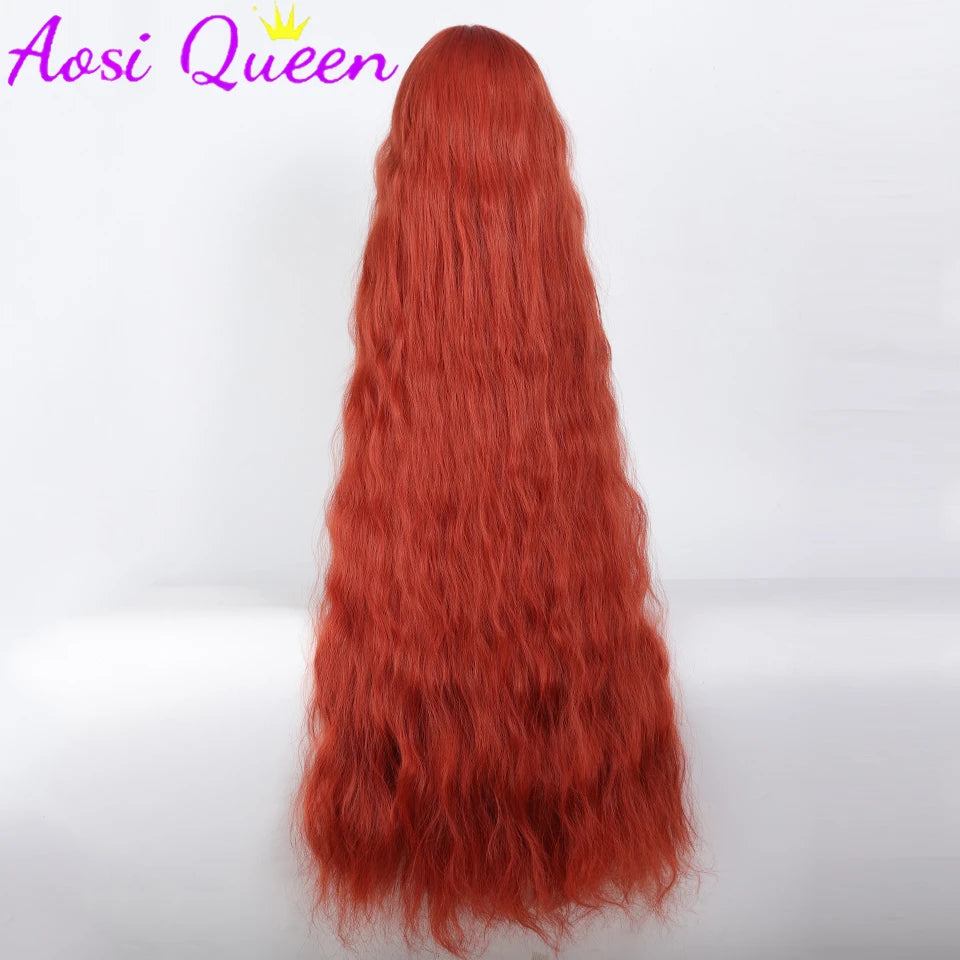 110cm Long Wavy Hair Synthetic Wigs Female Red Brown Coaplay Lolita Wig With Bangs Natural Hair Wigs Women Heat Fesistant Fiber