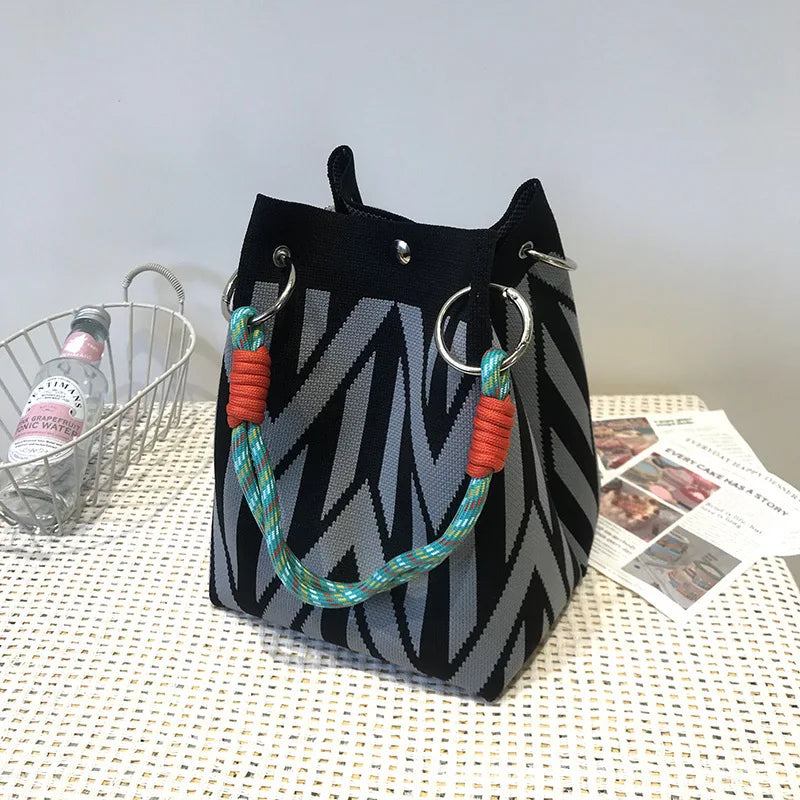 Women's Knitted Handbag Tote Bag - Fashion Water Bucket Purse for Work, Travel, Shopping