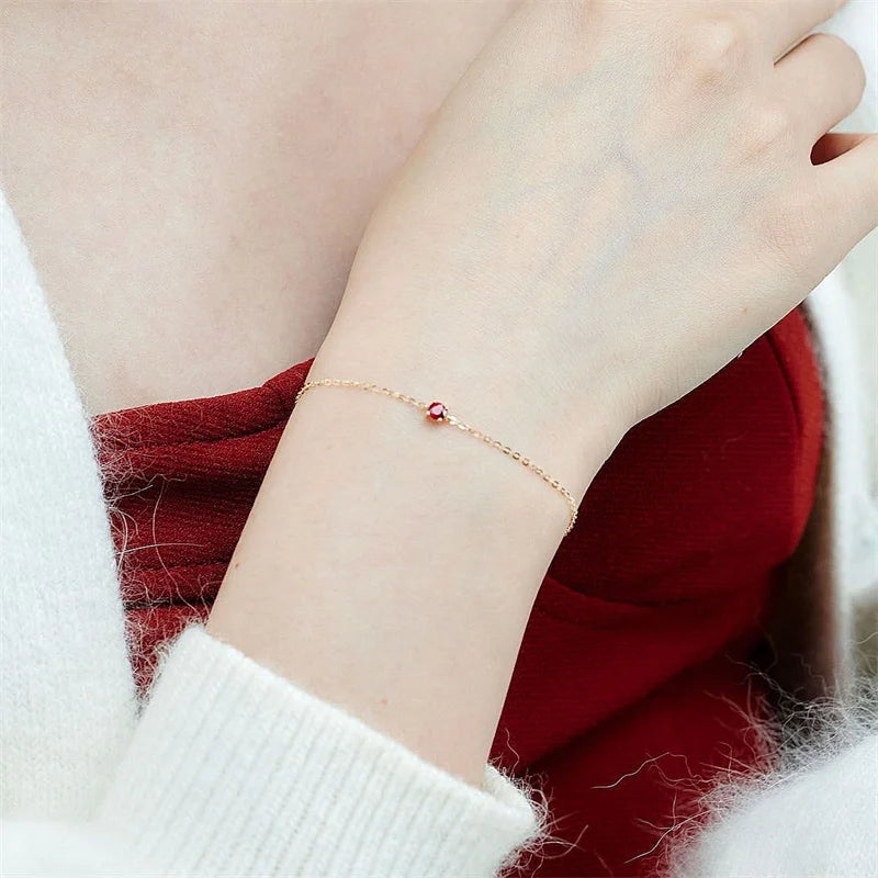 Genuine 100% 925 Sterling Silver Simple Luxurious Geometric Red Zircon Bracelet & Bangles for Women Silver Jewelry