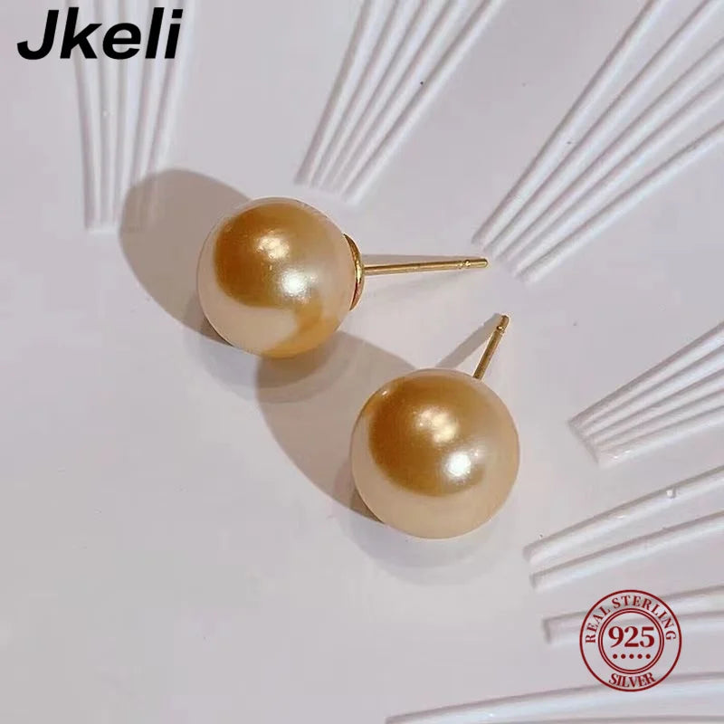 Jkeli Fashion 925 Sterling Silver Freshwater Pearl Stud Earrings Gold Ball Earrings For Women Silver Jewelry Pierced 4-14MM