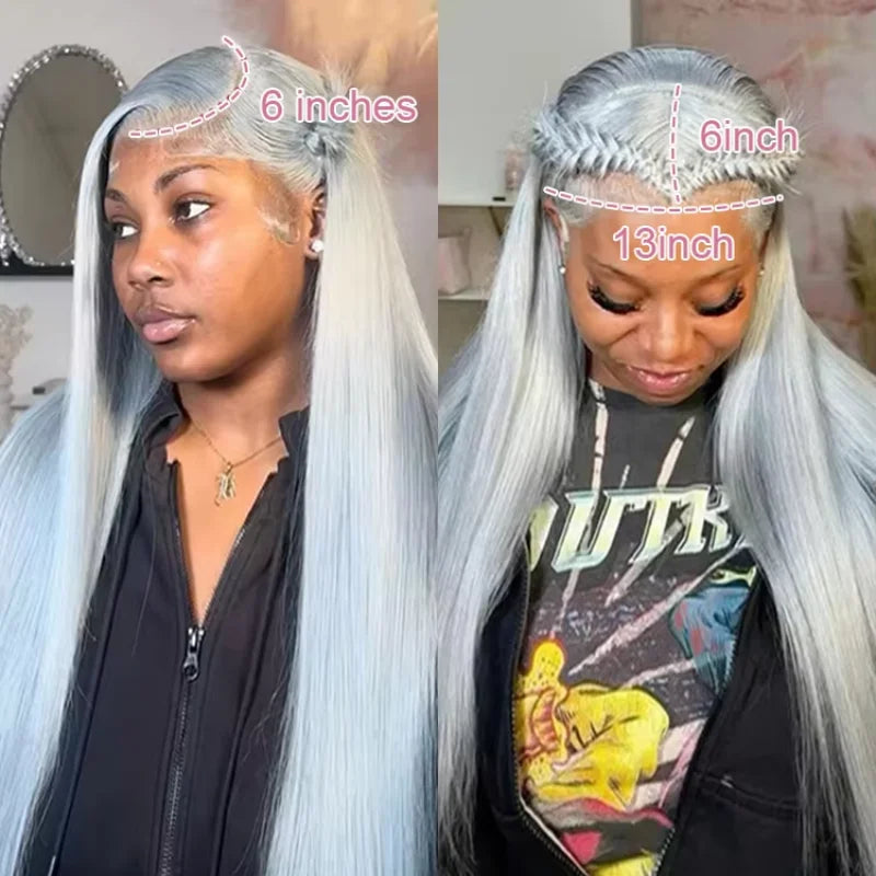 40 Inch 13x6 HD Silver Grey Colored Straight Lace Front Wigs Human Hair Brazilian 13x4 Lace Frontal Wigs For Women 220% Density