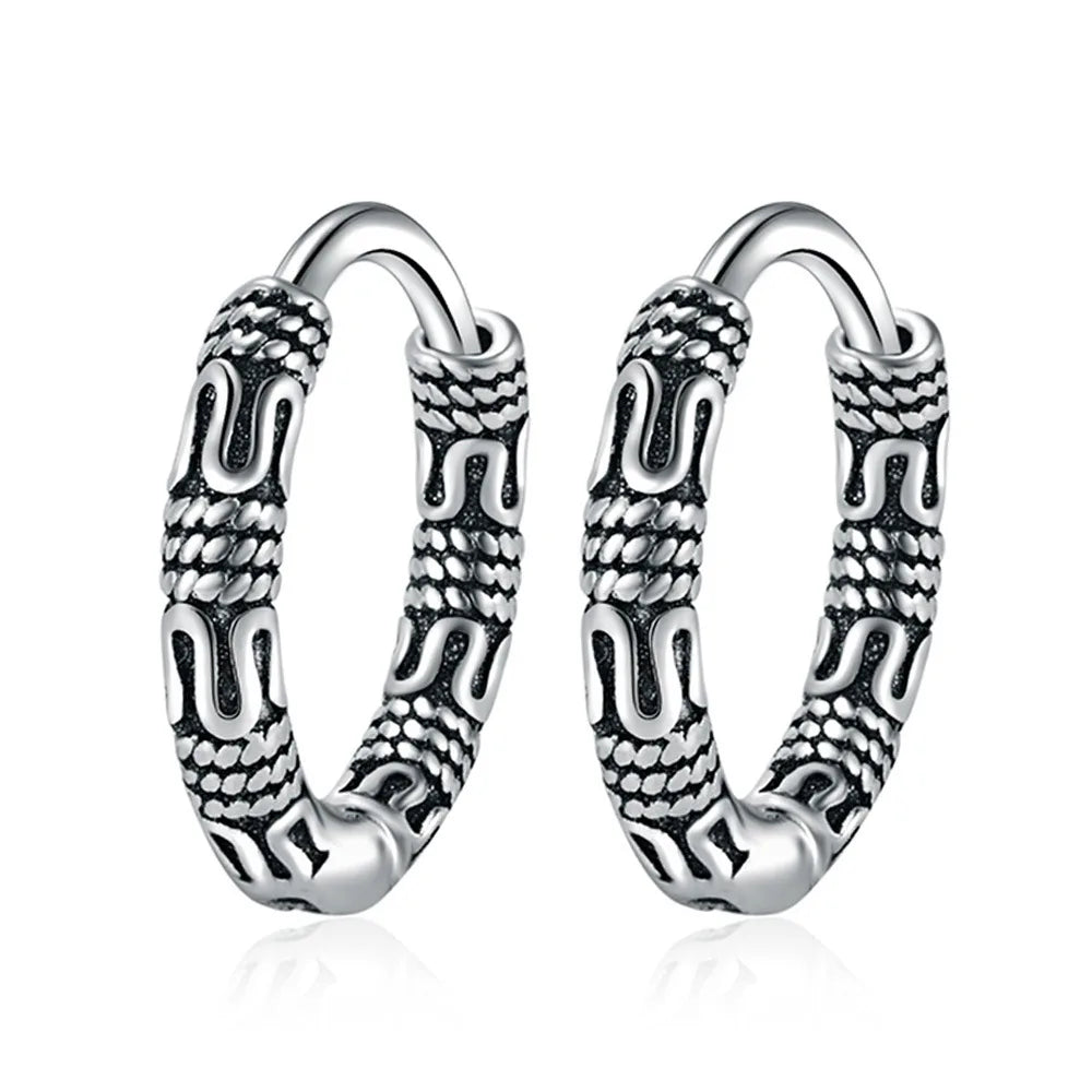 Vintage 925 Sterling Silver Hoop Earrings Pattern Earring For Women Silver Jewelry Korea New