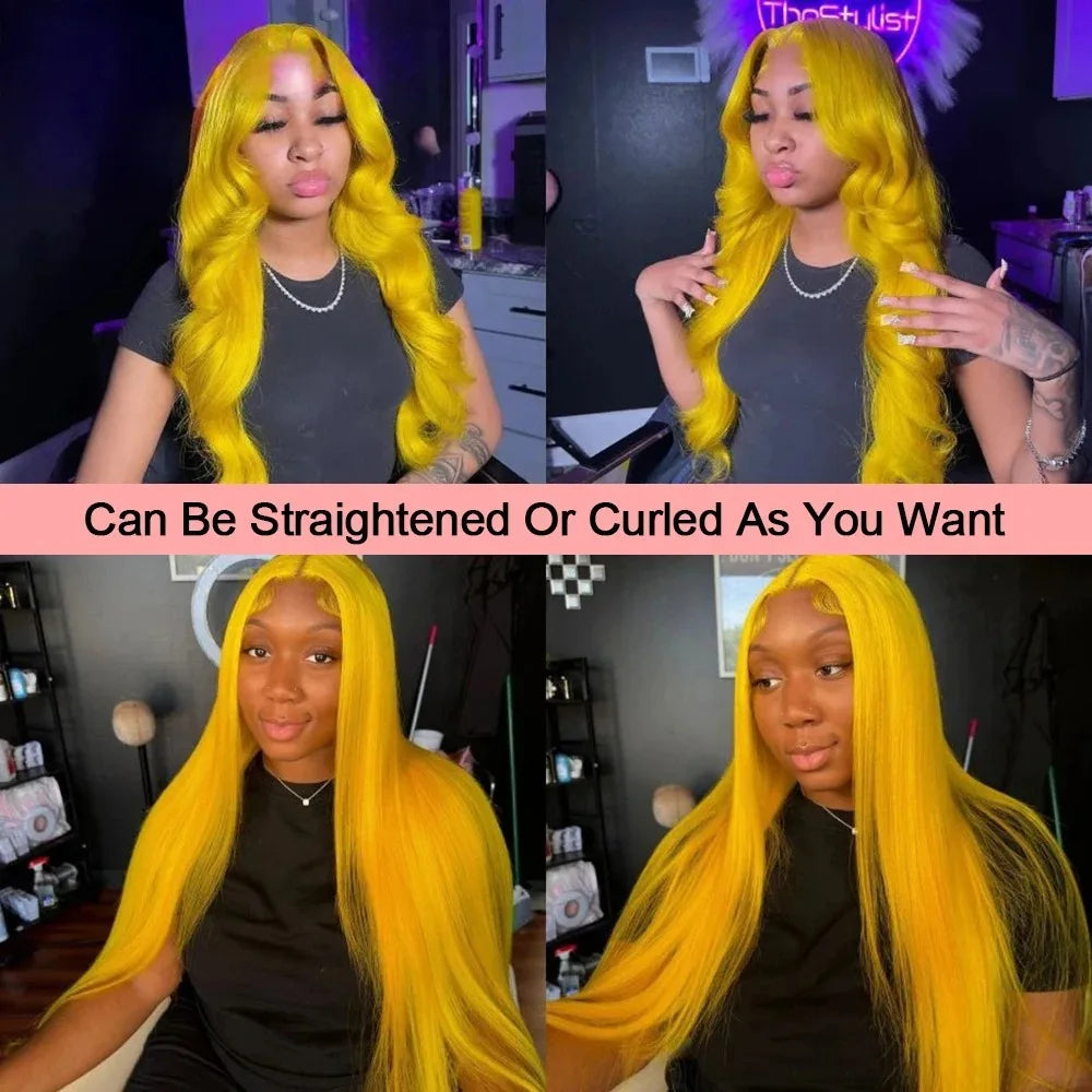 40 Inch Yellow Wigs Long Straight Lace Front Synthetic Wigs Pre Plucked Natural Hairline Glueless Wigs for Fashion Women Cosplay
