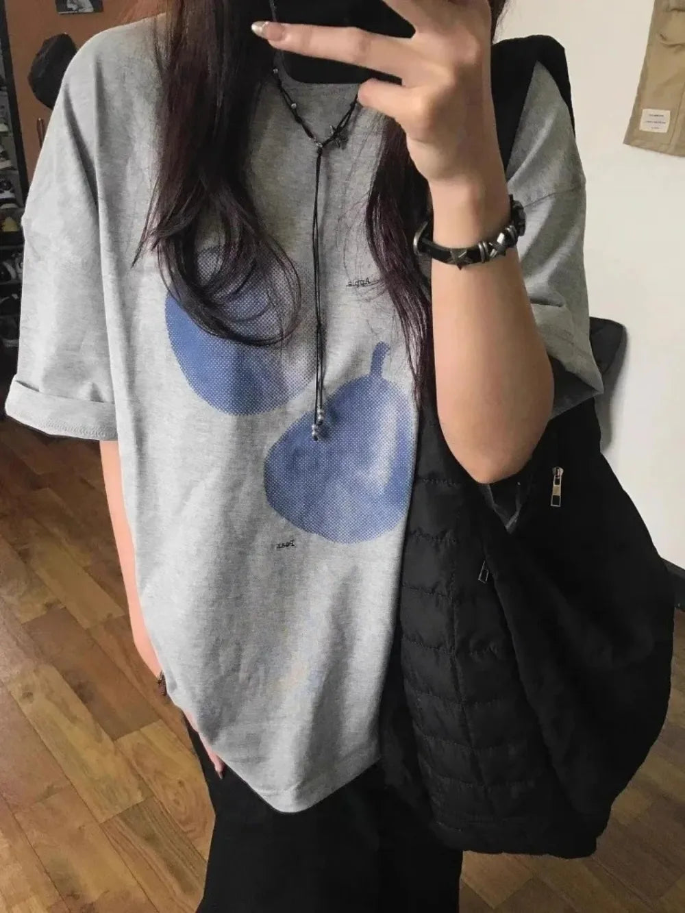 Women's T-shirt Blue Fruit Printed Tee for Women Retro Summer Fashion Trend Comfy Top Casual Loose O-neck Short Sleeve Top Tee