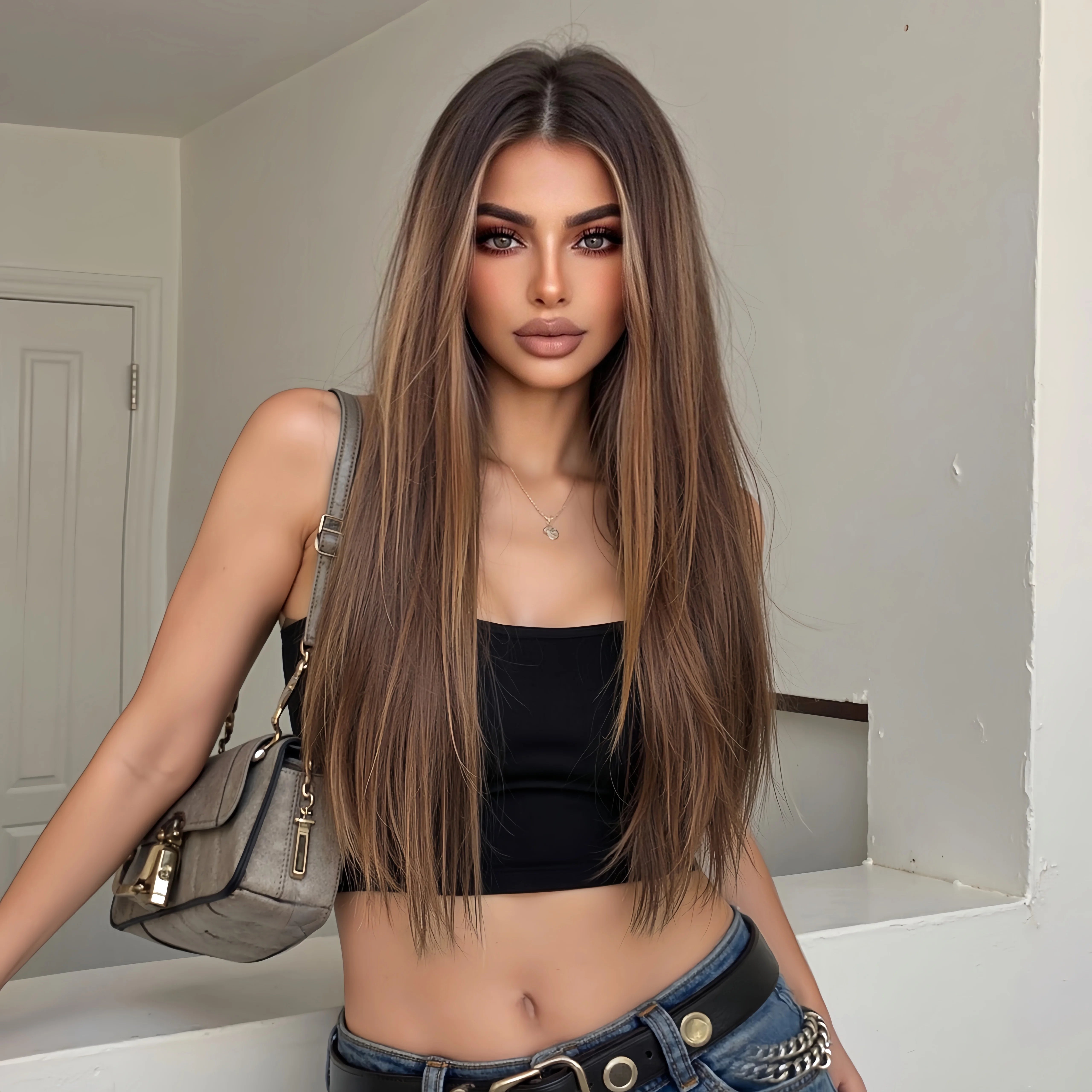 Topshe 30 Inch 13x6 HD Lace Front Wig Realistic Hand-Tied Pre-Plucked Hairline Long Straight Highlight Hair Wigs for Women