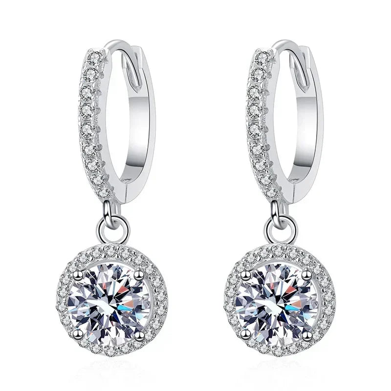 925 Sterling Silver 1 Carat Moissanite Round Earrings for Women Luxury Evening Style