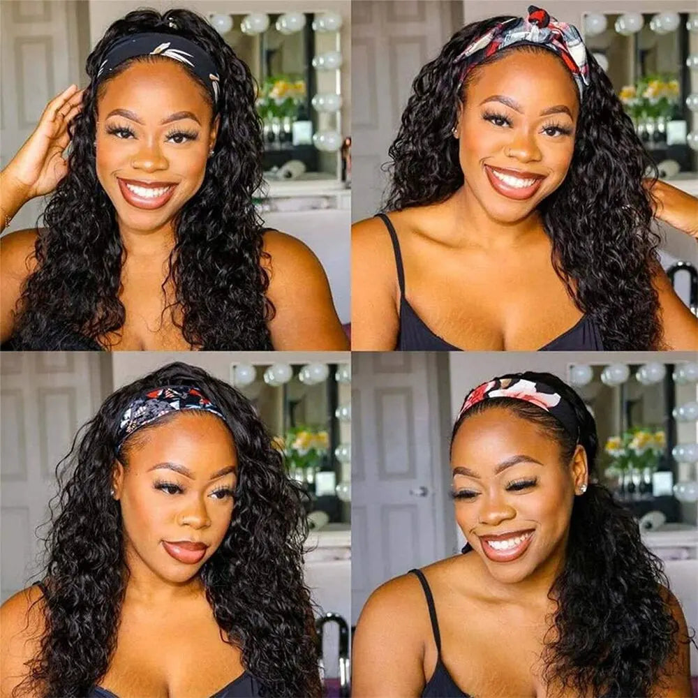 Human Hair Headband Wig Kinky Curly Full Machine Made Brazilian Remy Human Hair Wigs For Women 180% Density  Natural Color