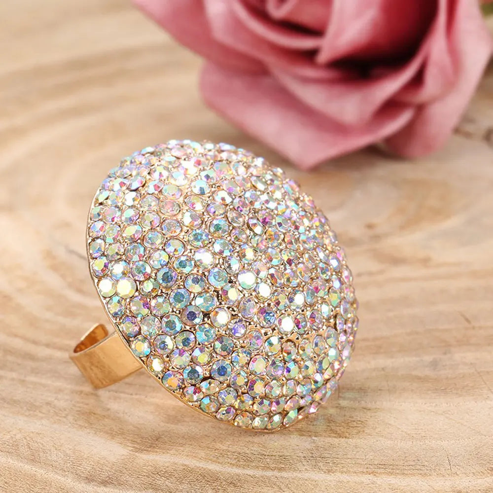 Sunspicems Chic Crystal Women Rings Big Size Gold Color Morocco Banquet Wedding Jewelry Model Bijoux