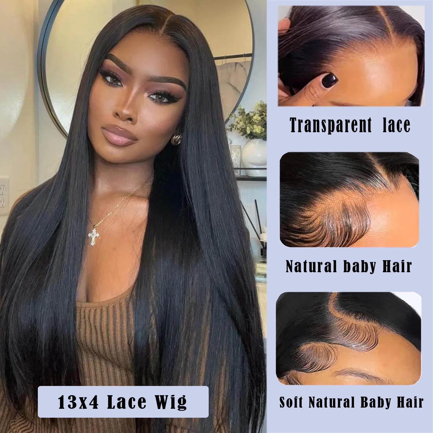 HD Transparent Lace Front Human Hair Wigs Bone Straight 13x4 13x6 Black Color Natural Looking 200 Density High Quality For Women