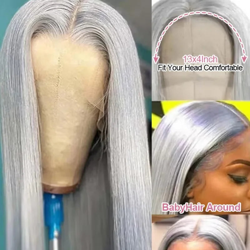 40 Inch 13x6 HD Silver Grey Colored Straight Lace Front Wigs Human Hair Brazilian 13x4 Lace Frontal Wigs For Women 220% Density