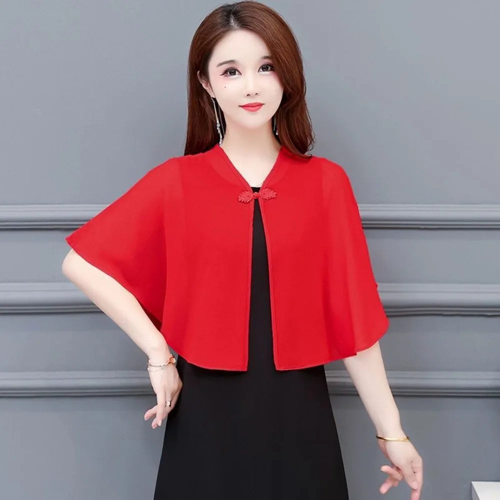 Cloak Multicolor Chiffon Shawl Breathable Short Tulle Shawl Women Tops Women