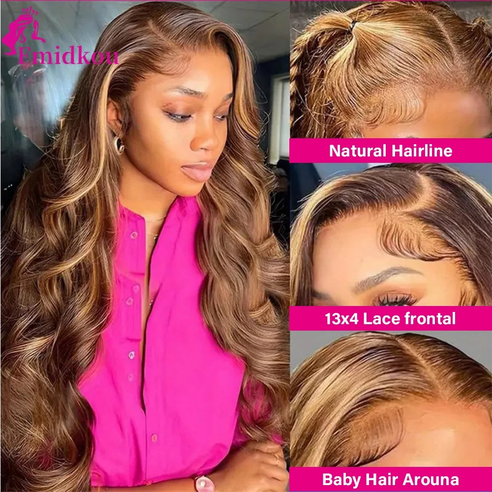 Highlight 13x6 HD Lace Frontal Human Hair Wig 4/27 Glueless Wigs Human Hair Clearance Sale Body Wave Human Hair Wigs For Woman
