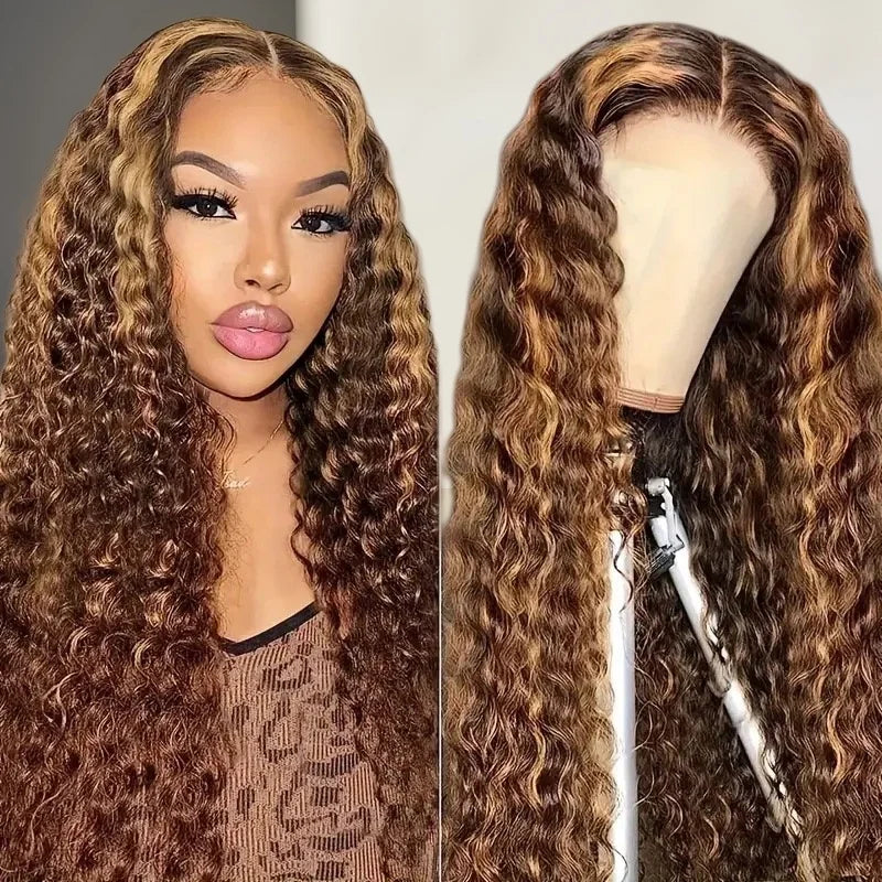 Deep Wave Wig, Middle Part, Machine-Woven Synthetic Hair, For Women
