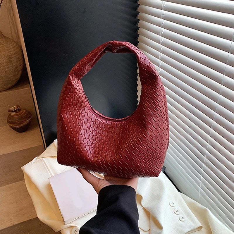 Women Classic Handbags for Women Fashion Woven Embossed Soft PU Leather Small Top Handle Shoulder Bag, Casual Daily Use Tote Bag