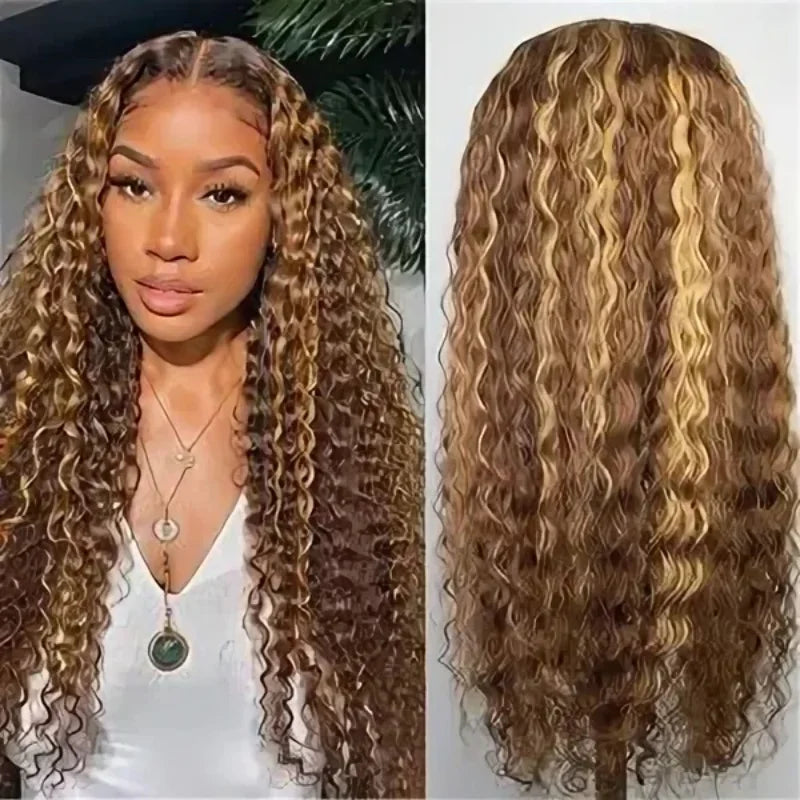 Highlight Curly Wig 13x4 Lace Front Wig Human Hair Wigs 13x4 Human Hair Deep Wave Lace Frontal Wig 4/27 Colored Wigs PrePlucked