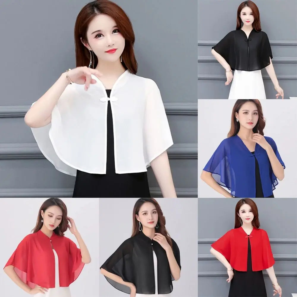 Cloak Multicolor Chiffon Shawl Breathable Short Tulle Shawl Women Tops Women