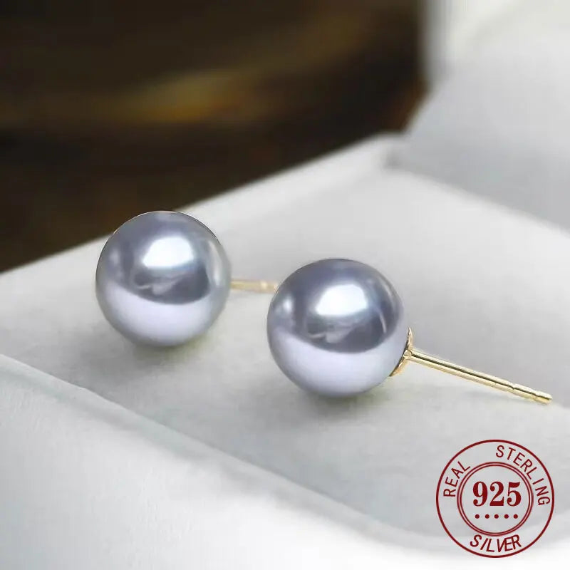 SOMILIA Fashion 925 Sterling Silver Higt Quality Pearl Stud Earrings Gold Ball Earrings For Women Silver Jewelry Pierced 4-14MM